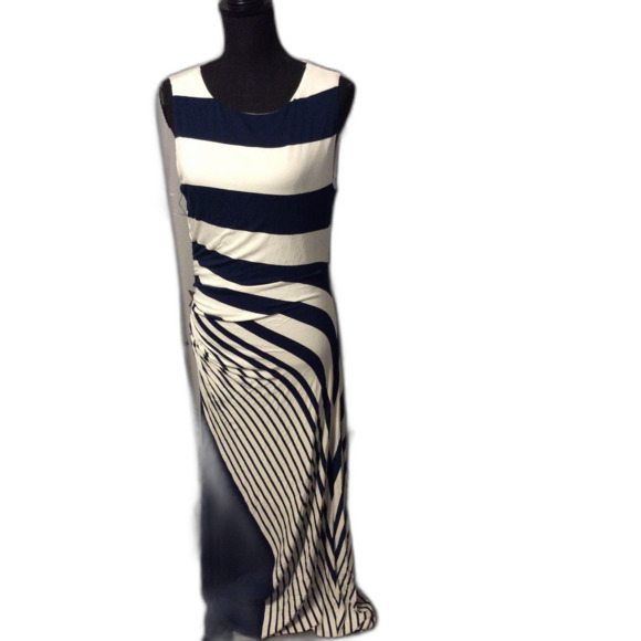 Soft Surroundings Navy White Striped Maxi Dress Sleeveless Medium M - Picture 1 of 7
